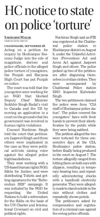 High Court – Notice to state on Police Torture