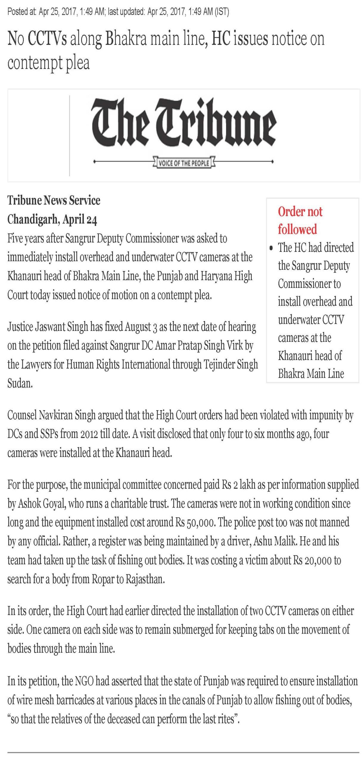 Unidentified/ Murdered Dead Bodies Continue to Surface in Bhakra Canal – High Court Issues Notice...