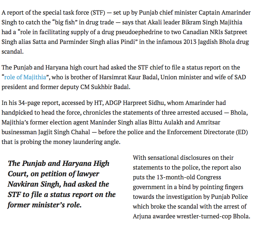 Bikram Majithia had a role in facilitating supply of drugs to Canadian NRIs- STF report