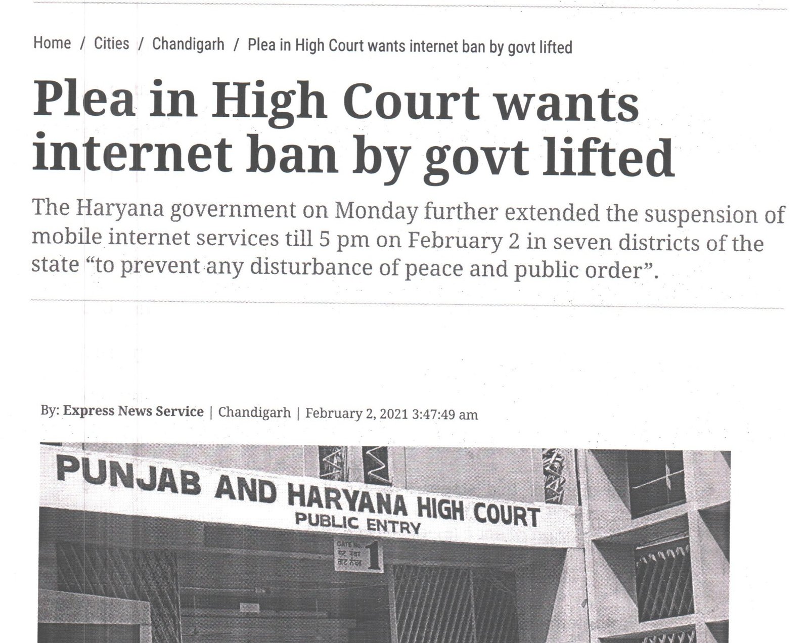 Plea in High Court wants internet ban by govt lifted
