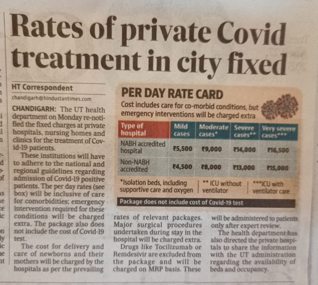 UT HEALTH DEPT. HAS BROUGHT TO THE NOTICE OF PUBLIC THE CHARGES FOR TREATMENT OF COVID-19 PATIENTS